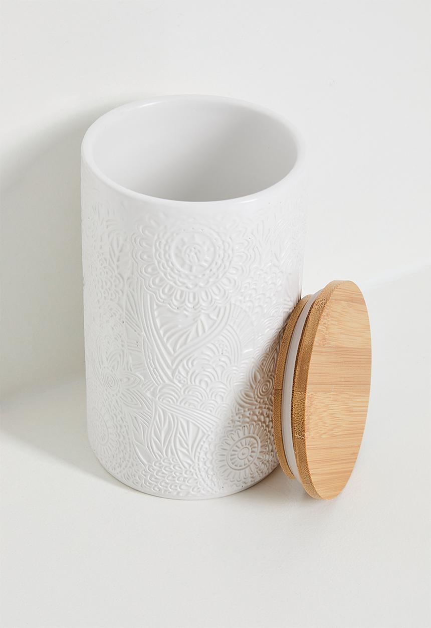 Excellent Houseware - Tall ceramic storage jar - white