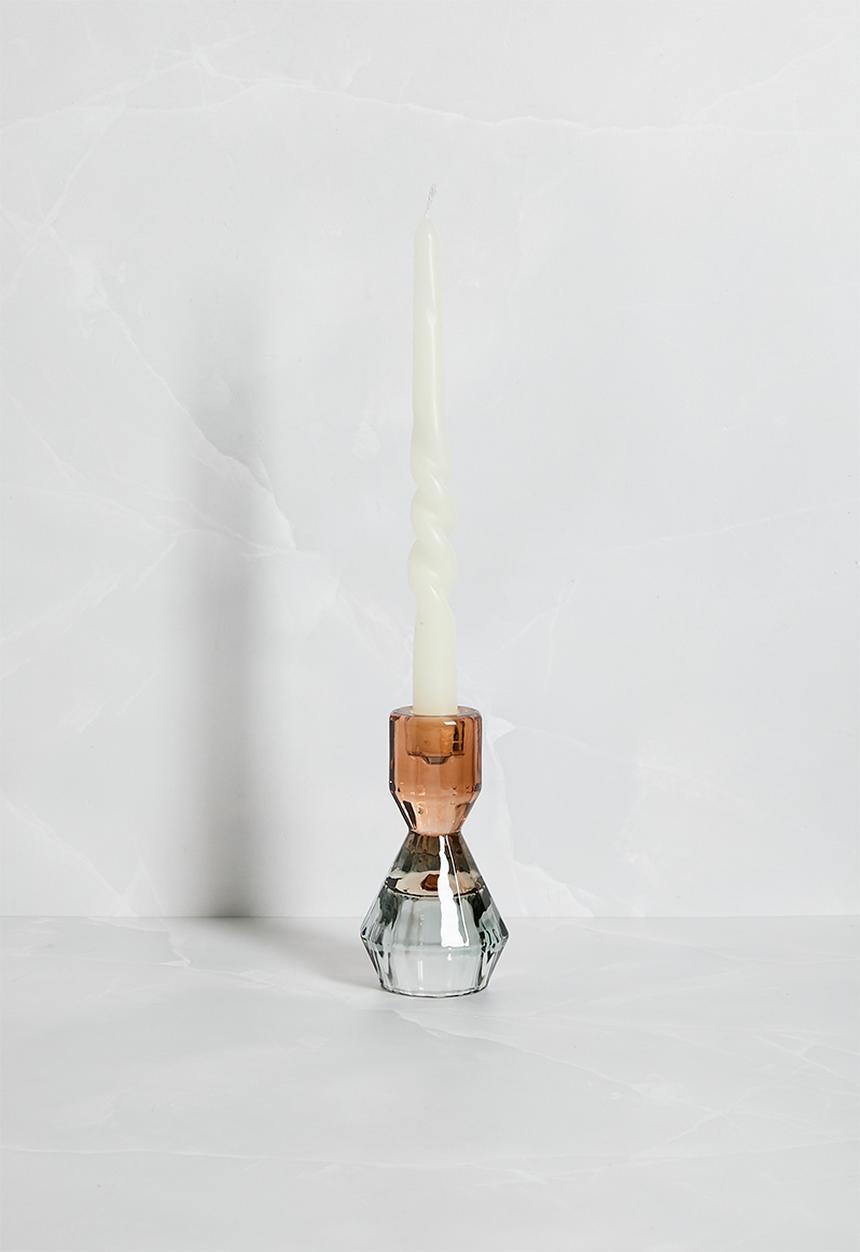 H&S - Glass Jewel Candle Holder Black & Brown