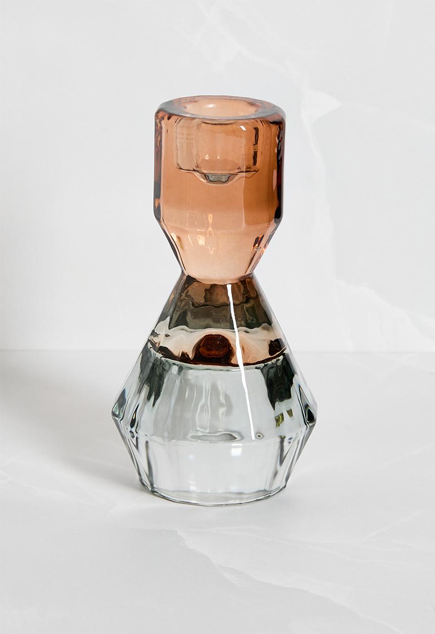 H&S - Glass Jewel Candle Holder Black & Brown