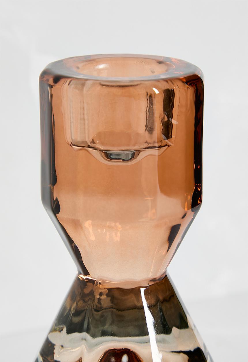 H&S - Glass Jewel Candle Holder Black & Brown