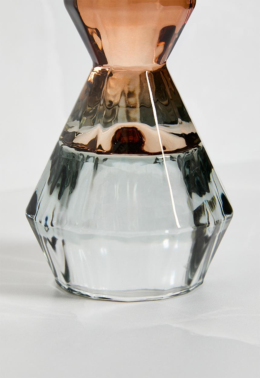 H&S - Glass Jewel Candle Holder Black & Brown