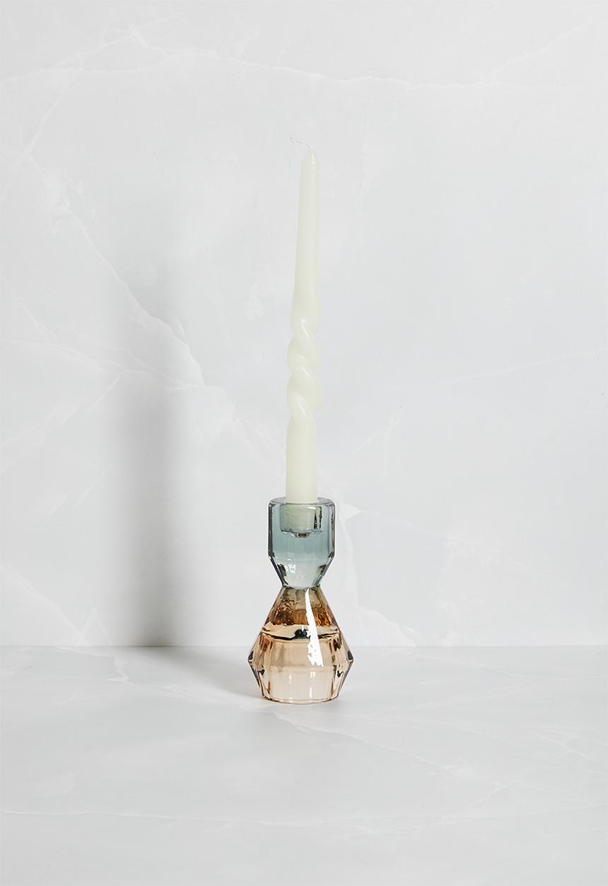 H&S - Glass Jewel Candle Holder Sand & Grey