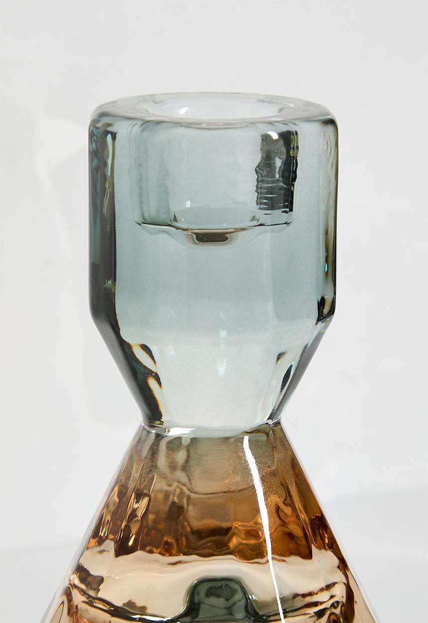H&S - Glass Jewel Candle Holder Sand & Grey