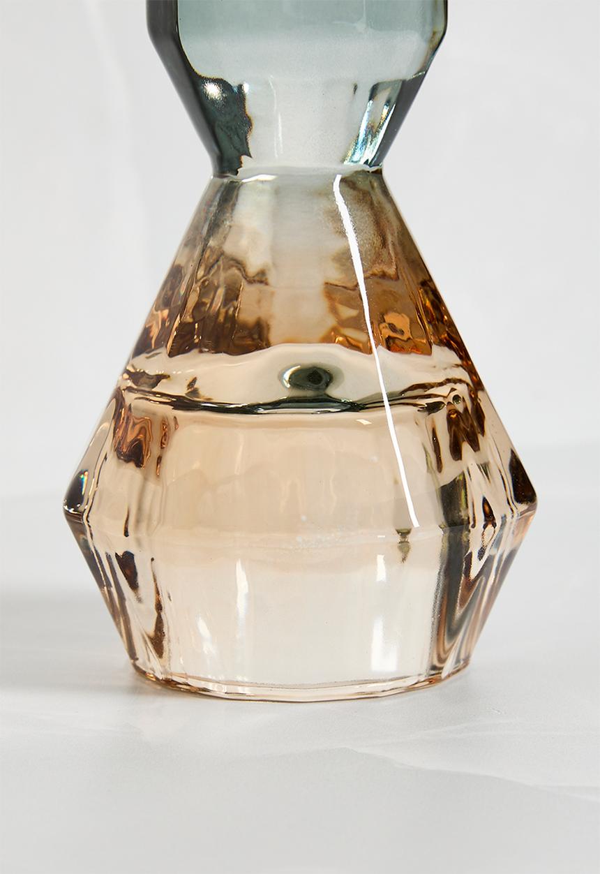 H&S - Glass Jewel Candle Holder Sand & Grey