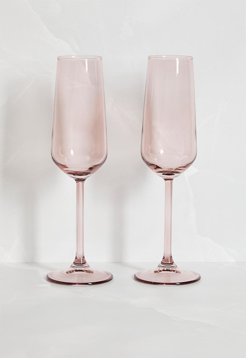 Excellent Houseware - Smoke champagne glass set of 2 - rose