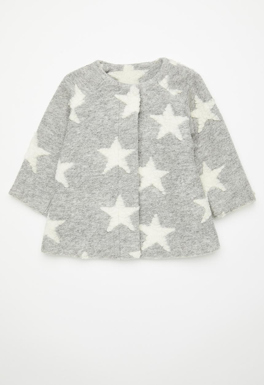 Pop Candy - Melton collarless jacket - cloud grey/white stars
