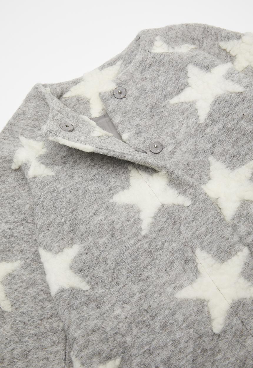 Pop Candy - Melton collarless jacket - cloud grey/white stars