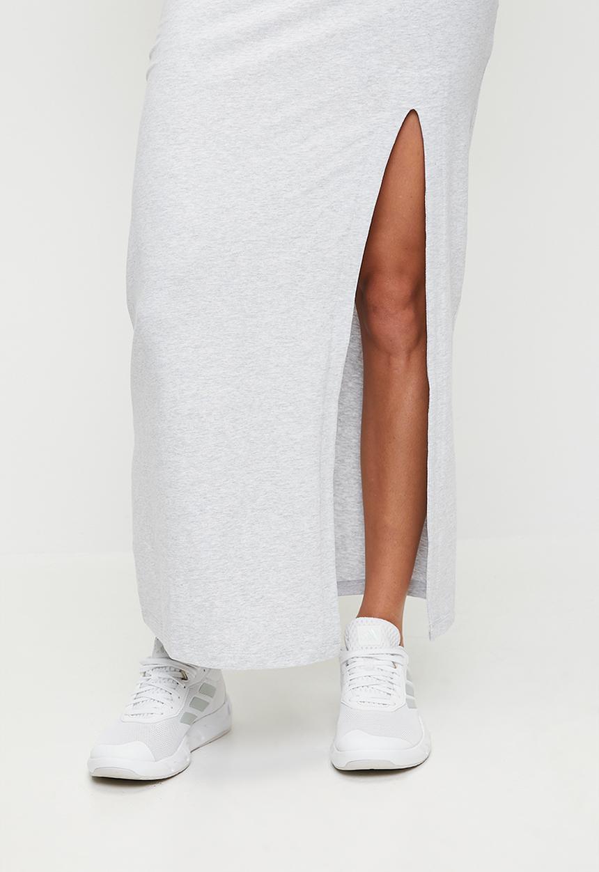 adidas Performance - W 3S Crew Maxi Dress - Light Grey Heather / White