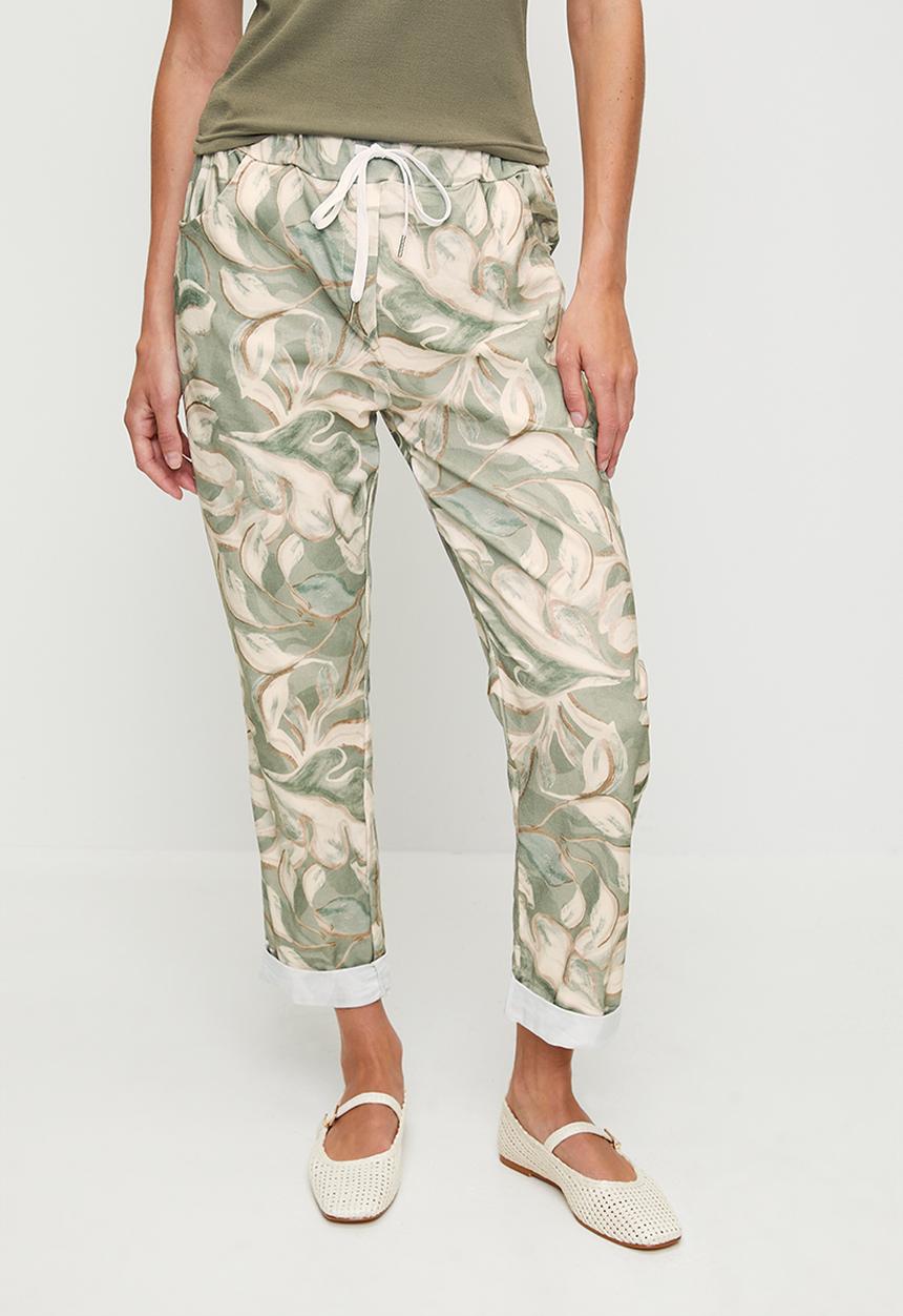 Stella Morgan - Italian Made Creased Printed Jogger With Drawcord - Green
