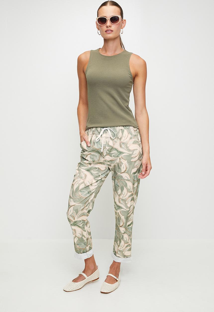 Stella Morgan - Italian Made Creased Printed Jogger With Drawcord - Green