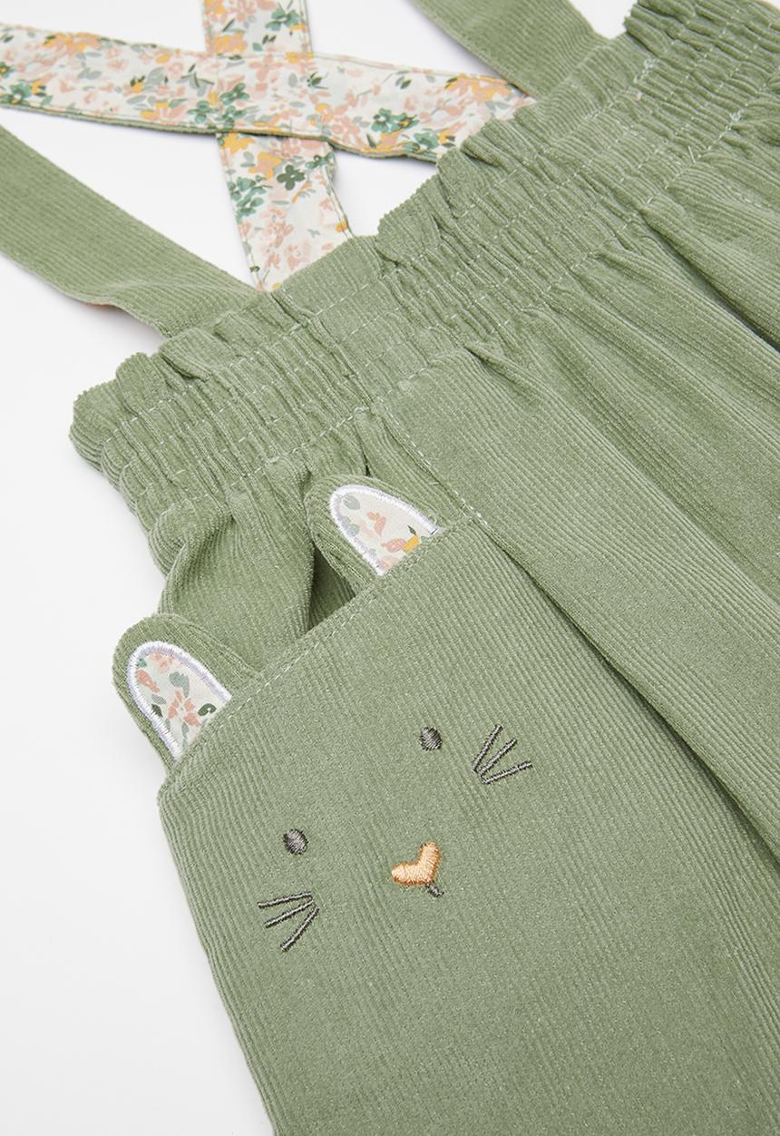 Pop Candy - Pinafore skirt with animal character pockets - asparagus