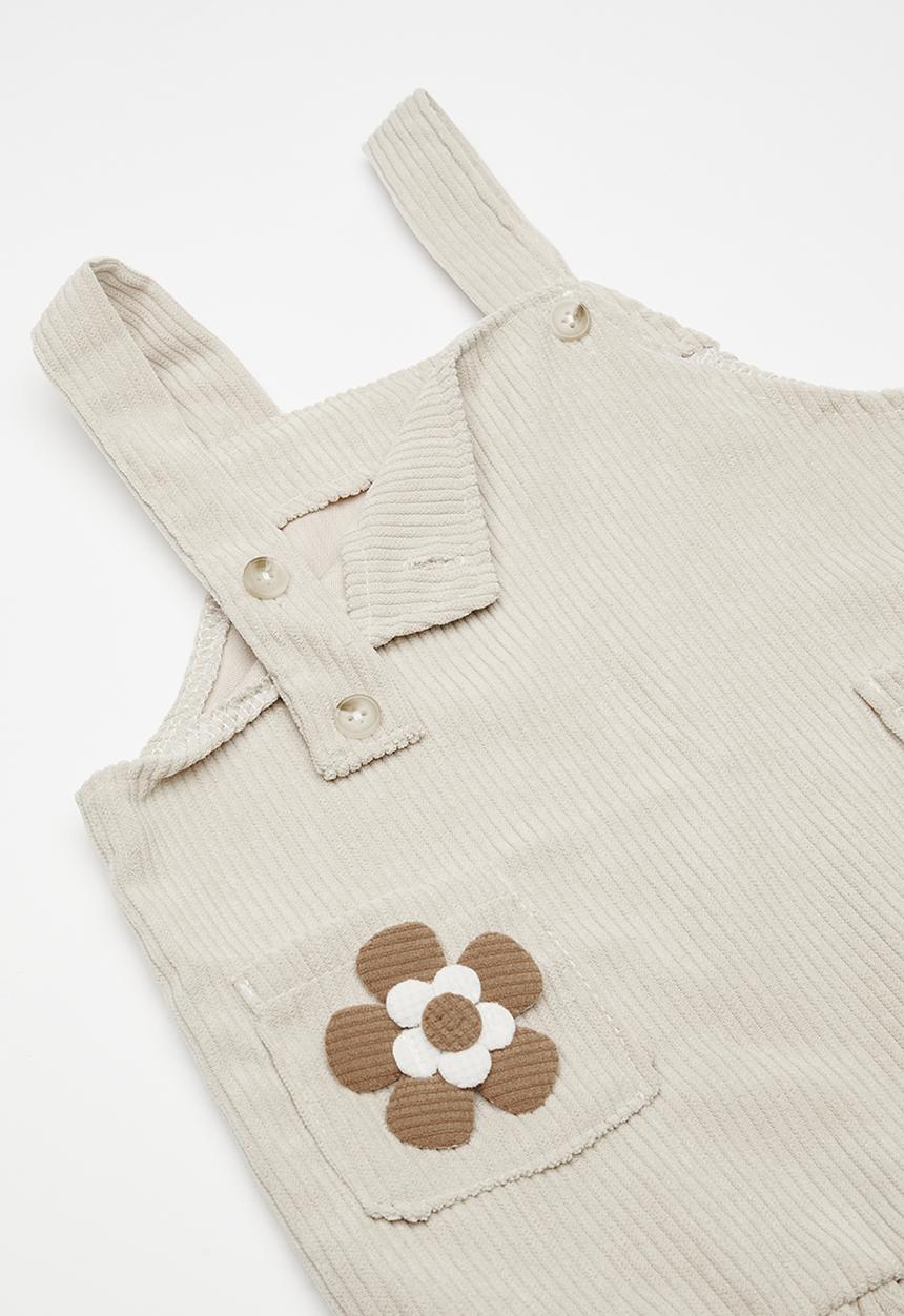 Pop Candy - Corduroy dungaree dress with hem frill - neutral
