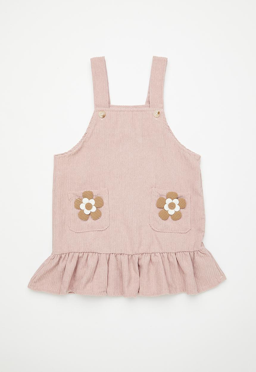 Pop Candy - Corduroy dungaree dress with hem frill - pink