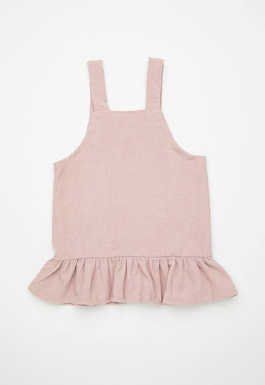 Pop Candy - Corduroy dungaree dress with hem frill - pink
