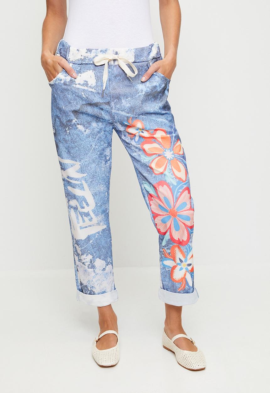 Stella Morgan - Italian Made Creased Printed Jogger With Drawcord - Blue