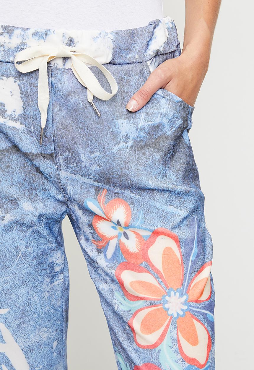 Stella Morgan - Italian Made Creased Printed Jogger With Drawcord - Blue