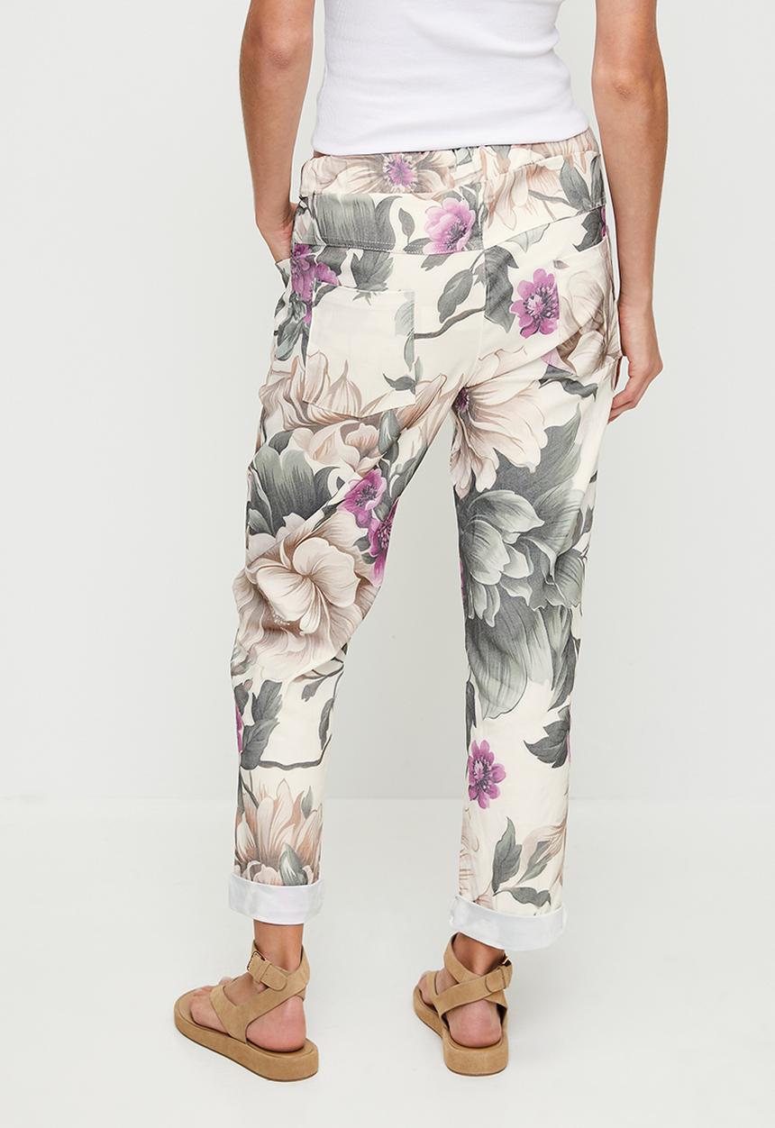 Stella Morgan - Italian Made Creased Printed Jogger With Drawcord - Cream Floral