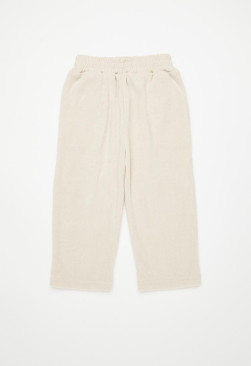 Pop Candy - Waffle knit pants with smiley face knee patches - ivory