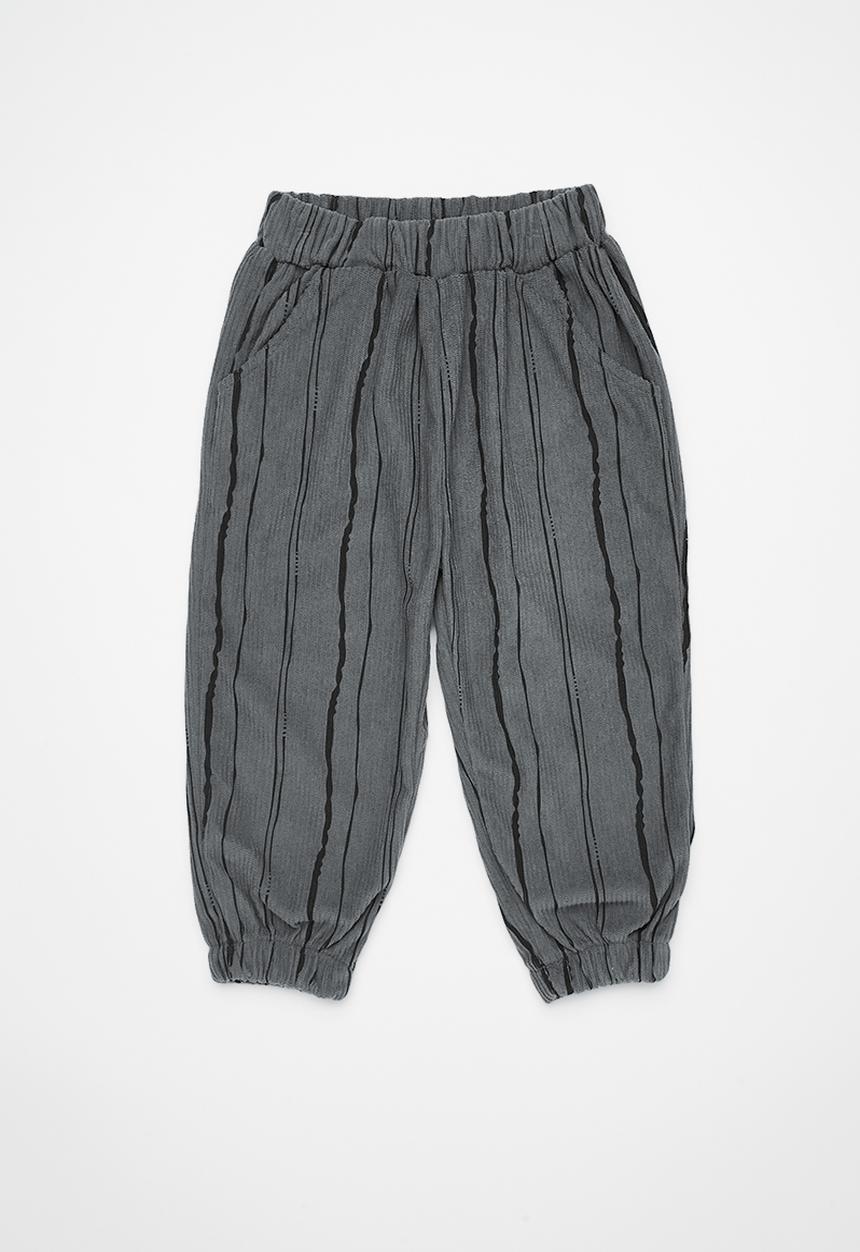 Pop Candy - Free-handed stripe rib knit cuffed pants - medium grey