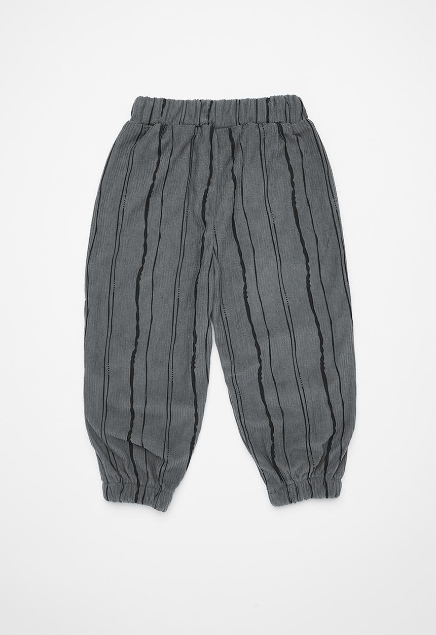 Pop Candy - Free-handed stripe rib knit cuffed pants - medium grey