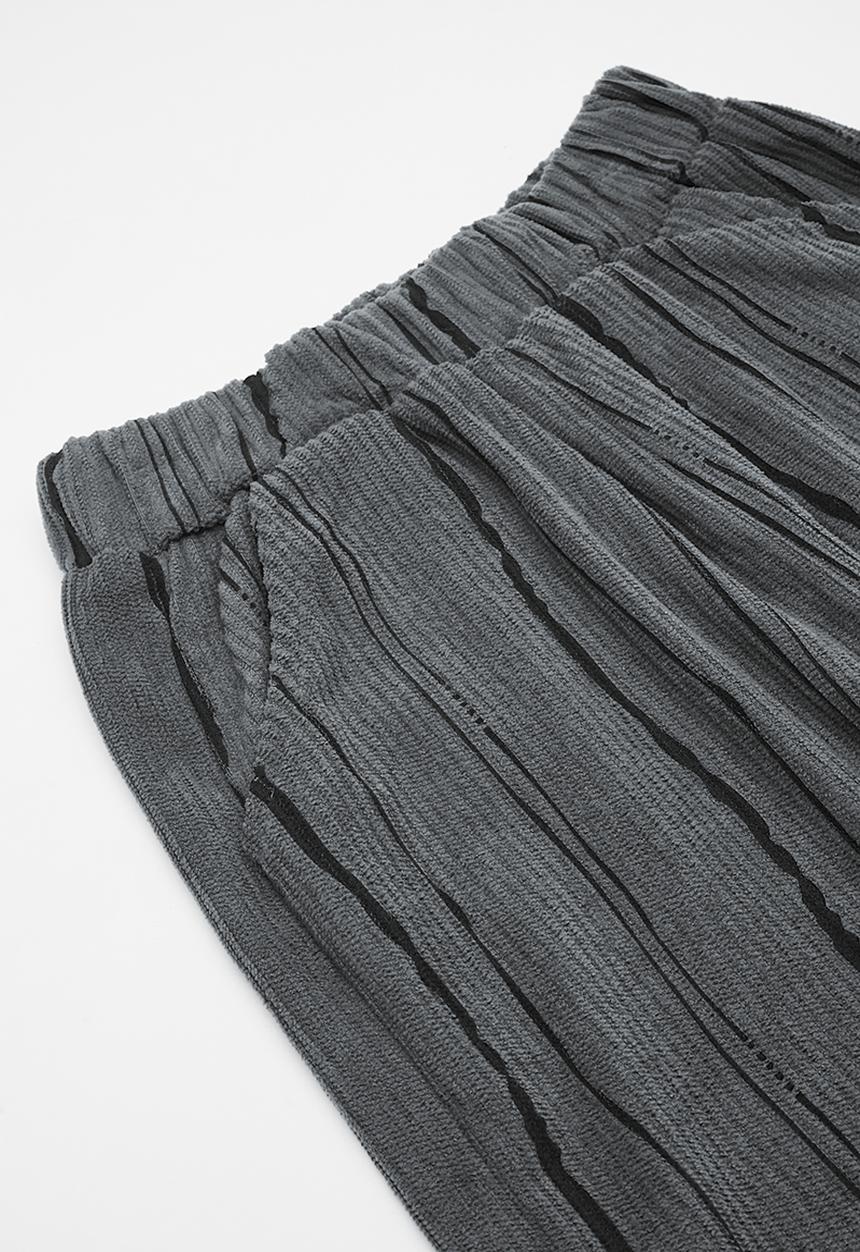 Pop Candy - Free-handed stripe rib knit cuffed pants - medium grey