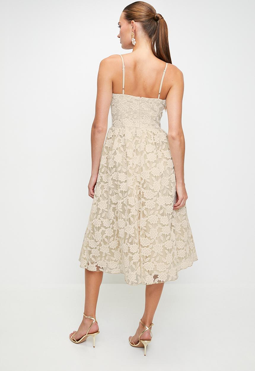 MILLA - Ecru lace midi dress - ecru