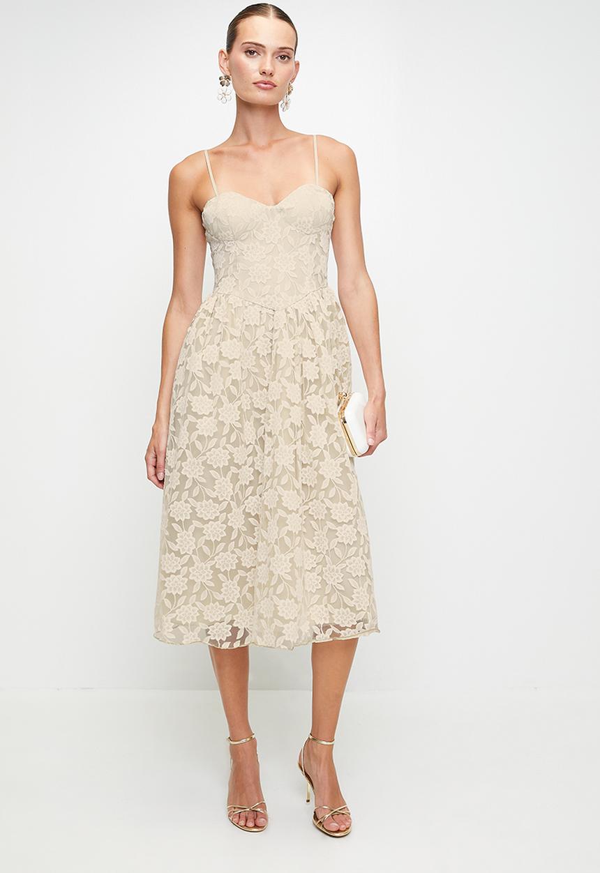 MILLA - Ecru lace midi dress - ecru
