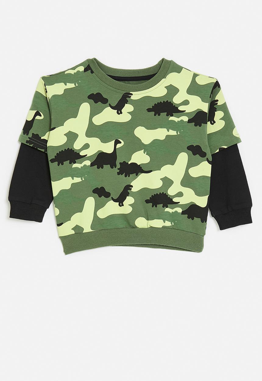 Pop Candy - Twofer dino aop sweatshirt - camo green/black
