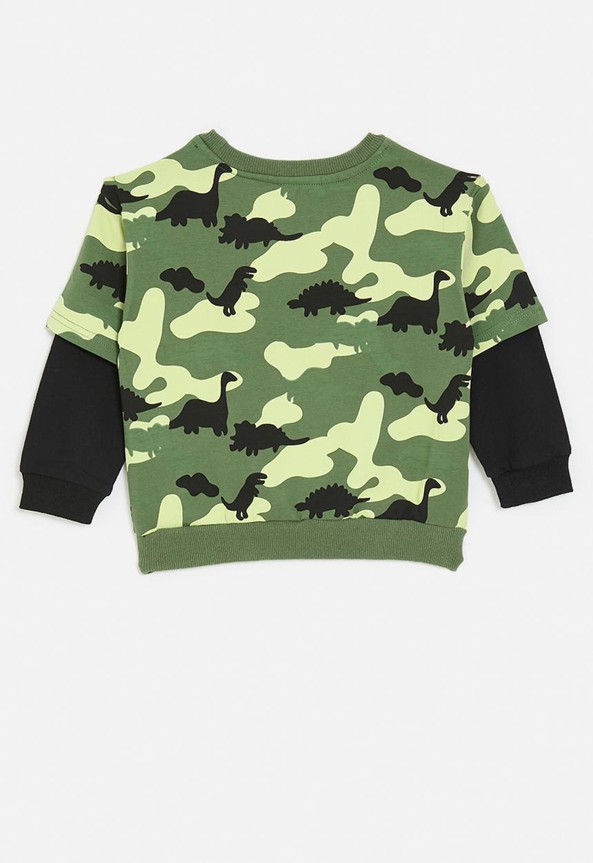 Pop Candy - Twofer dino aop sweatshirt - camo green/black
