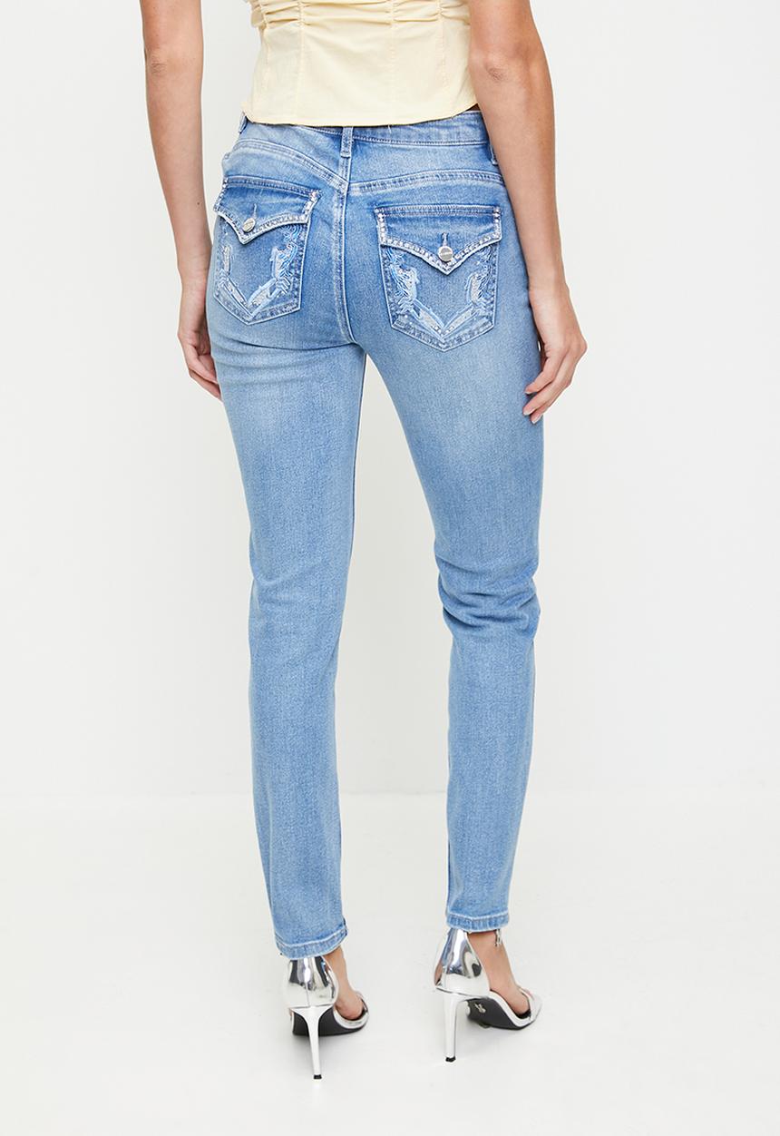 SISSY BOY - Marissa Mid Waist Skinny With Back Pocket Flaps   - Light Vintage