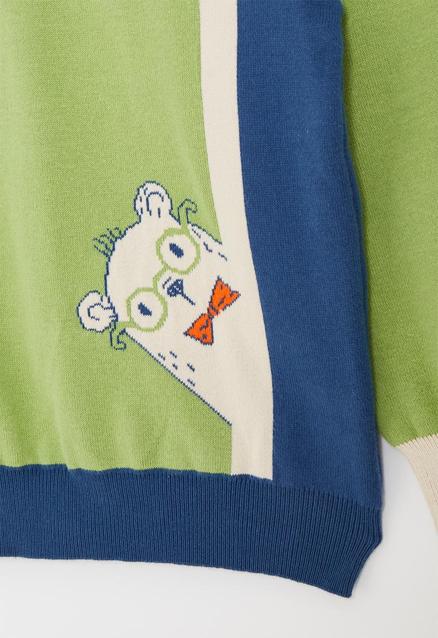 Pop Candy - Knit collared sweater with animal graphic - multi
