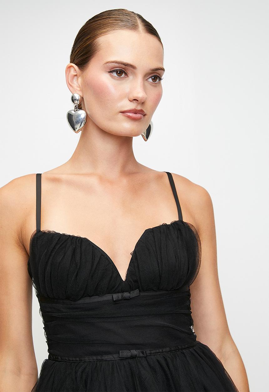 SISSY BOY - Tulle Mini Dress With Cups, Gauging And Small Bows - Black