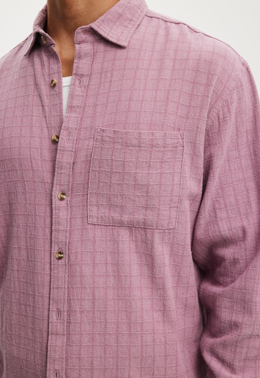 Cotton On - Remi Long Sleeve Shirt - Washed Berry Dobby
