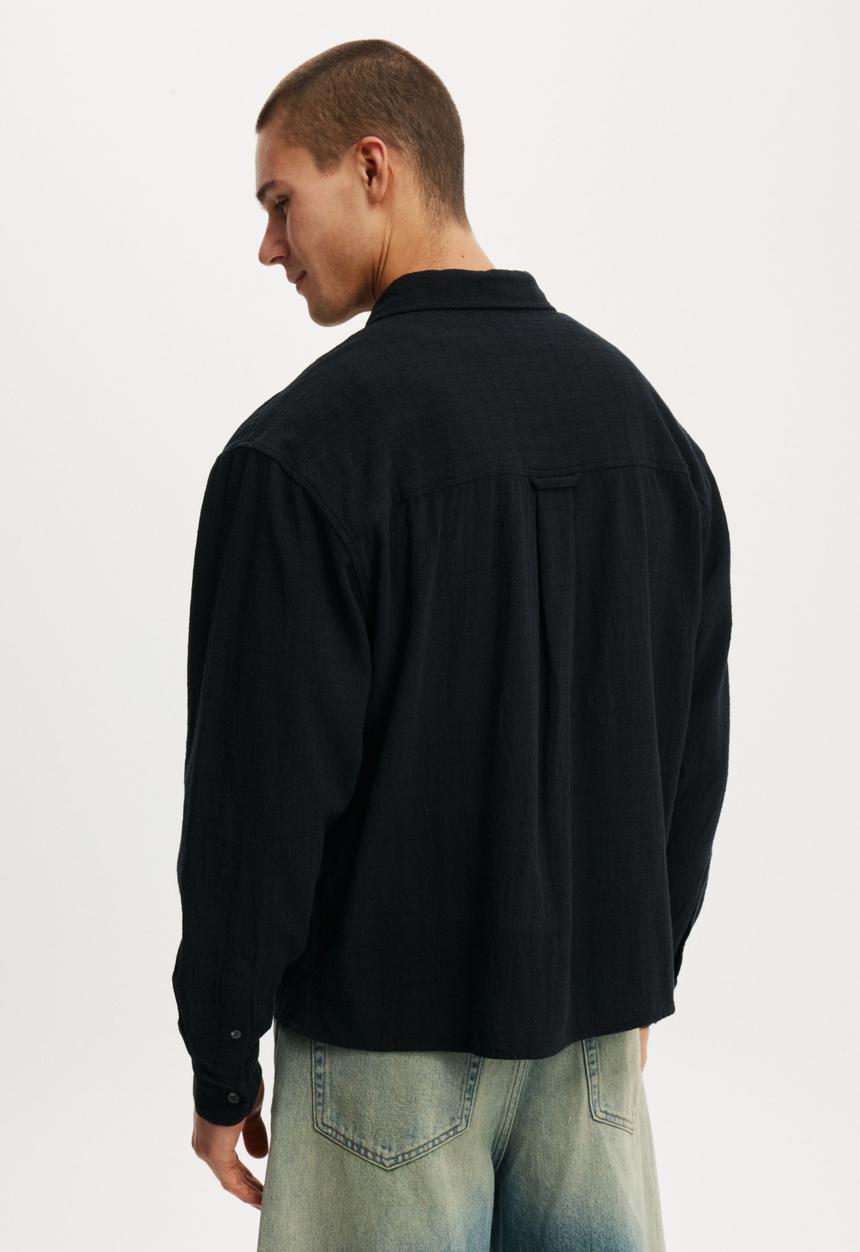 Cotton On - Remi Long Sleeve Shirt - Washed Black Dobby