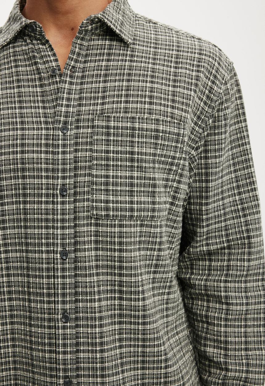 Cotton On - Remi Long Sleeve Shirt - Black Textured Check