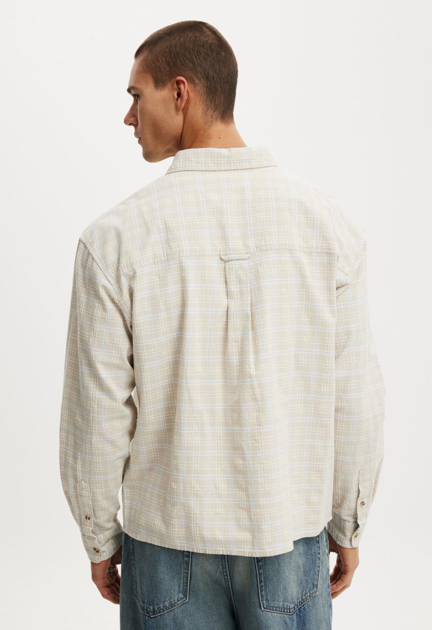 Cotton On - Remi Long Sleeve Shirt - Stone Textured Check