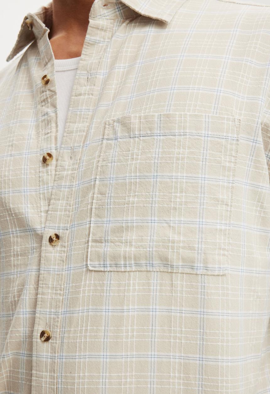 Cotton On - Remi Long Sleeve Shirt - Stone Textured Check