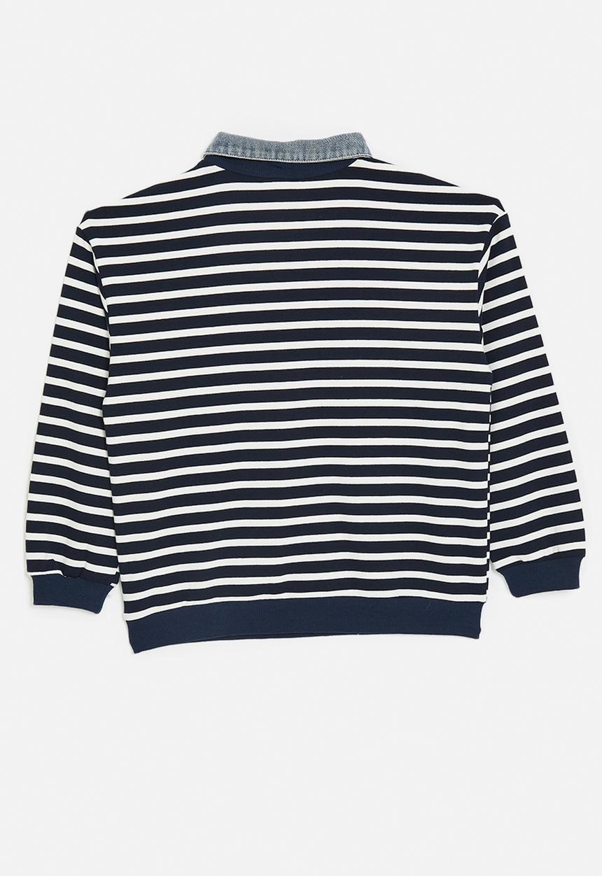 Pop Candy - Denim collared sweatshirt - navy stripes/king of beasts