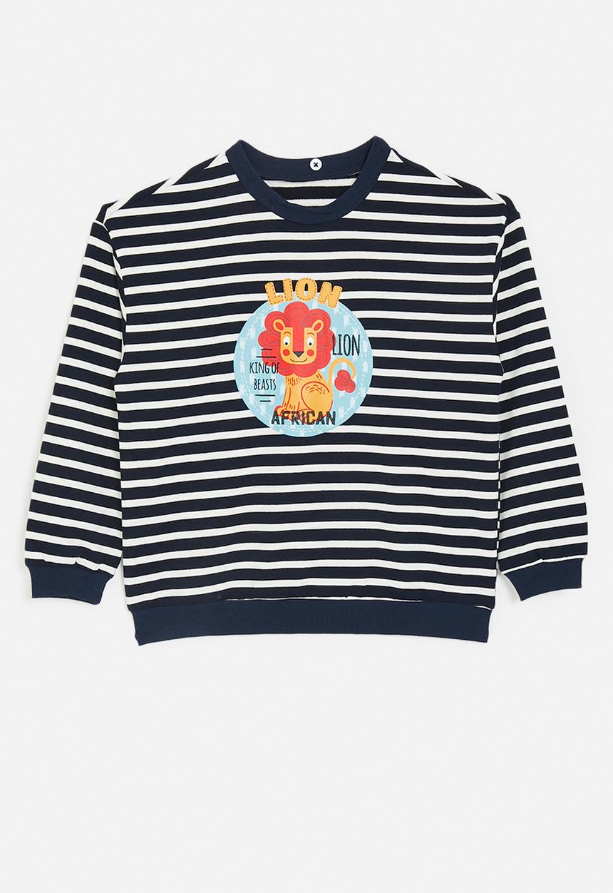 Pop Candy - Denim collared sweatshirt - navy stripes/king of beasts