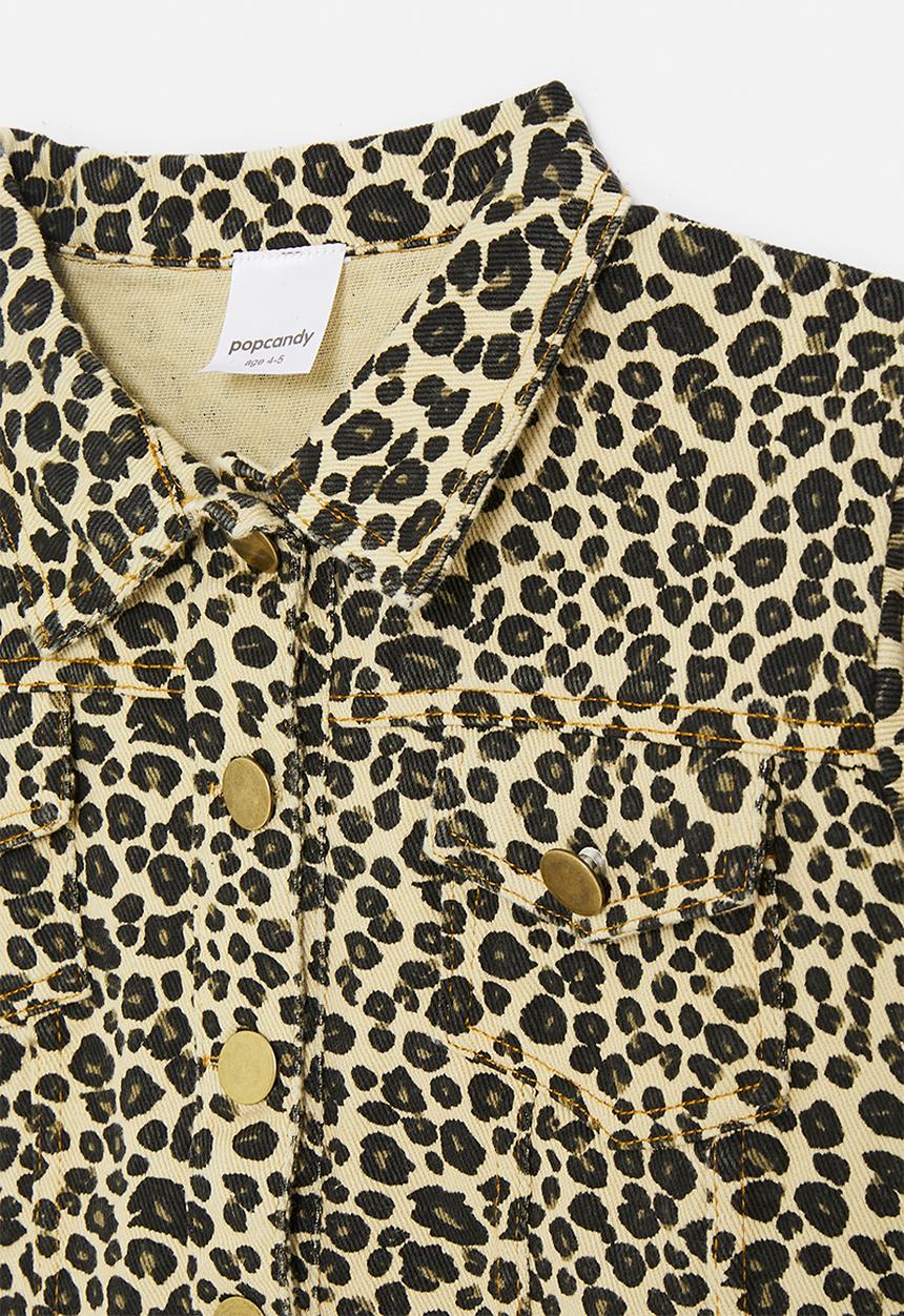 Pop Candy - Gold buttoned denim jacket - leopard print