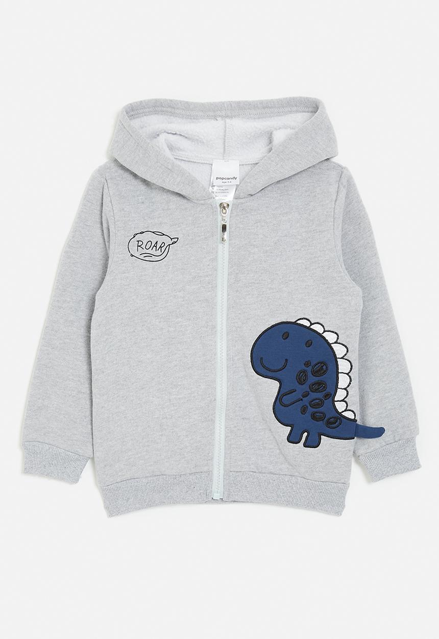 Pop Candy - 3D embroidered dino patch hoodie - light grey/roar