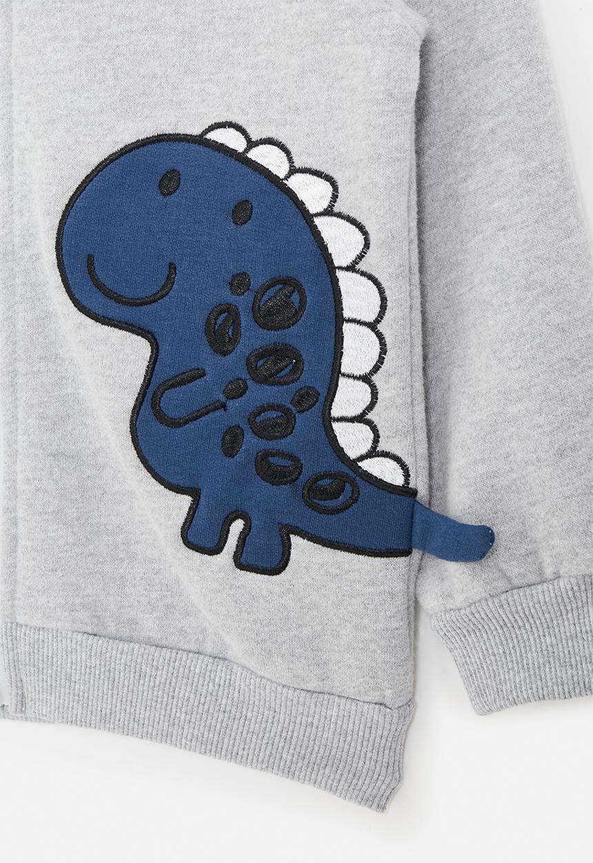 Pop Candy - 3D embroidered dino patch hoodie - light grey/roar