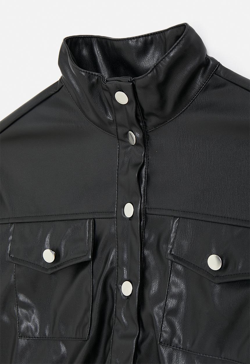Pop Candy - Faux leather cropped jacket - black