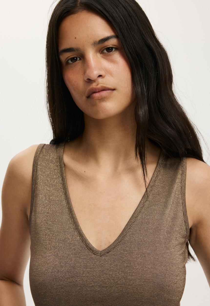 Cotton On - Lurex High Neck Tank - Dark Oak