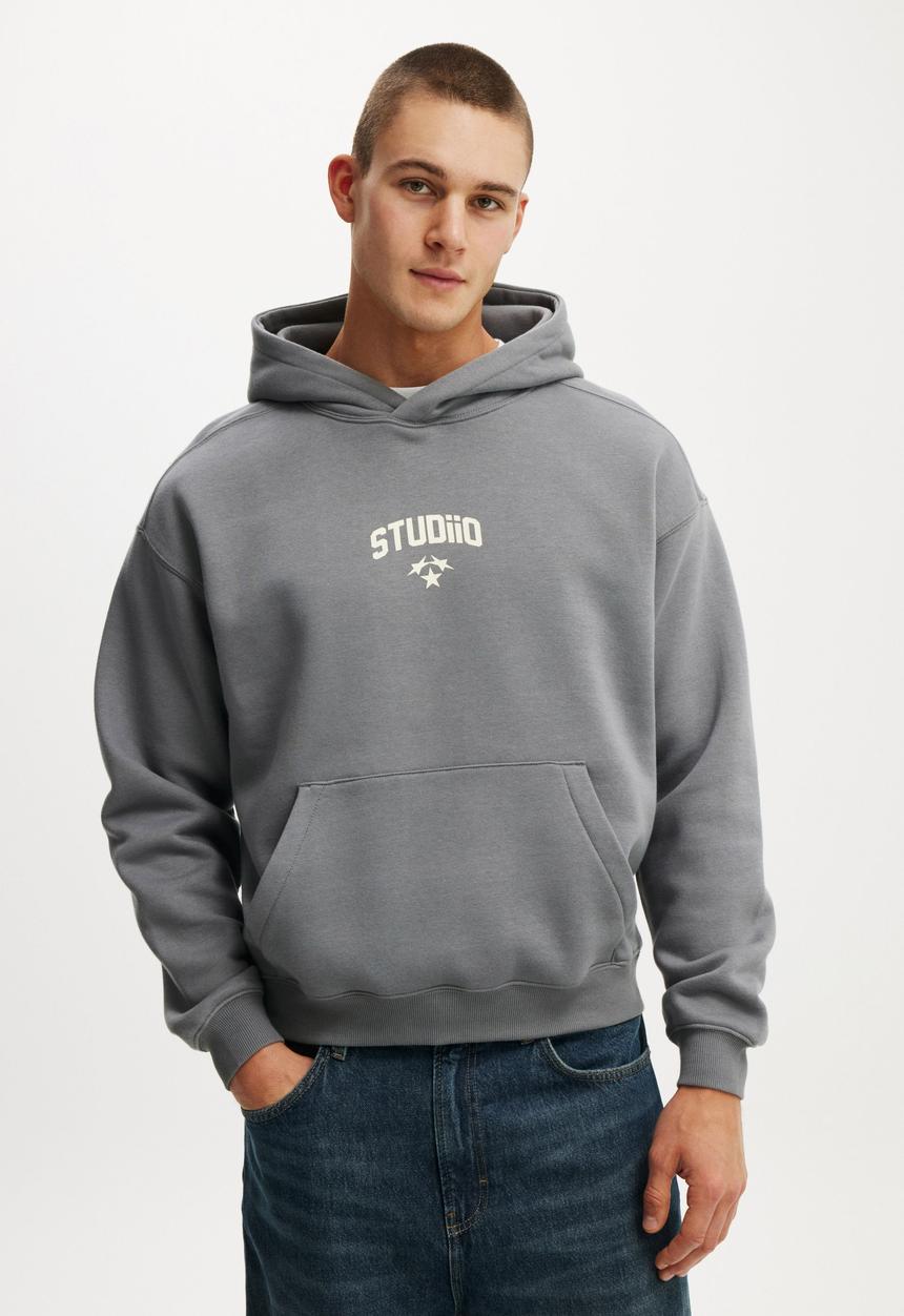 Cotton On - Box Fit Graphic Hoodie - Slate Stone/Studiio 72