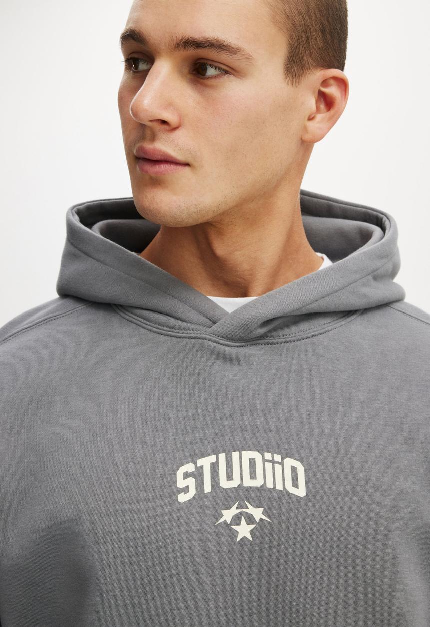 Cotton On - Box Fit Graphic Hoodie - Slate Stone/Studiio 72