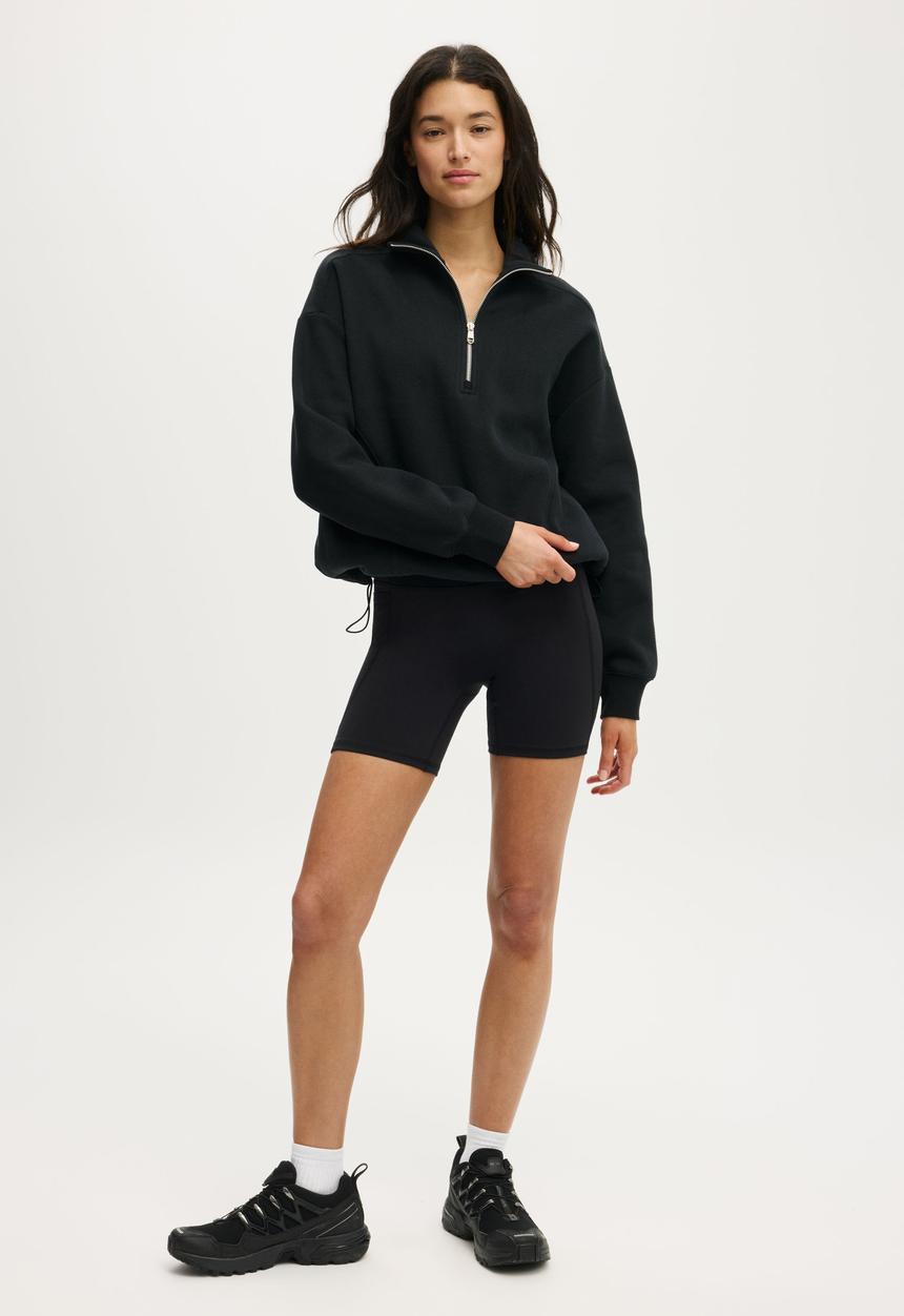Cotton On - Plush Half Zip Sweatshirt - Black