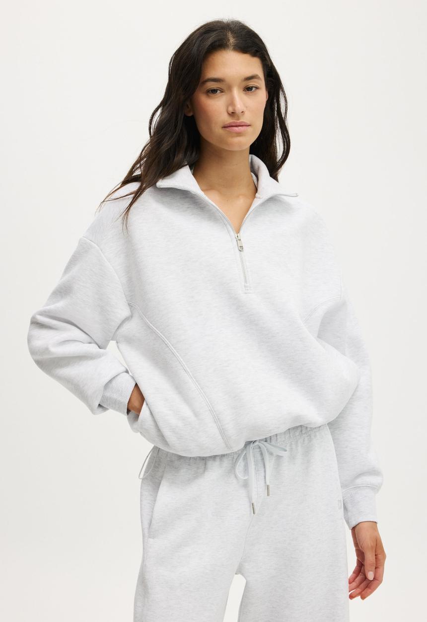 Plush Half Zip Sweatshirt - Cloudy Grey Marle