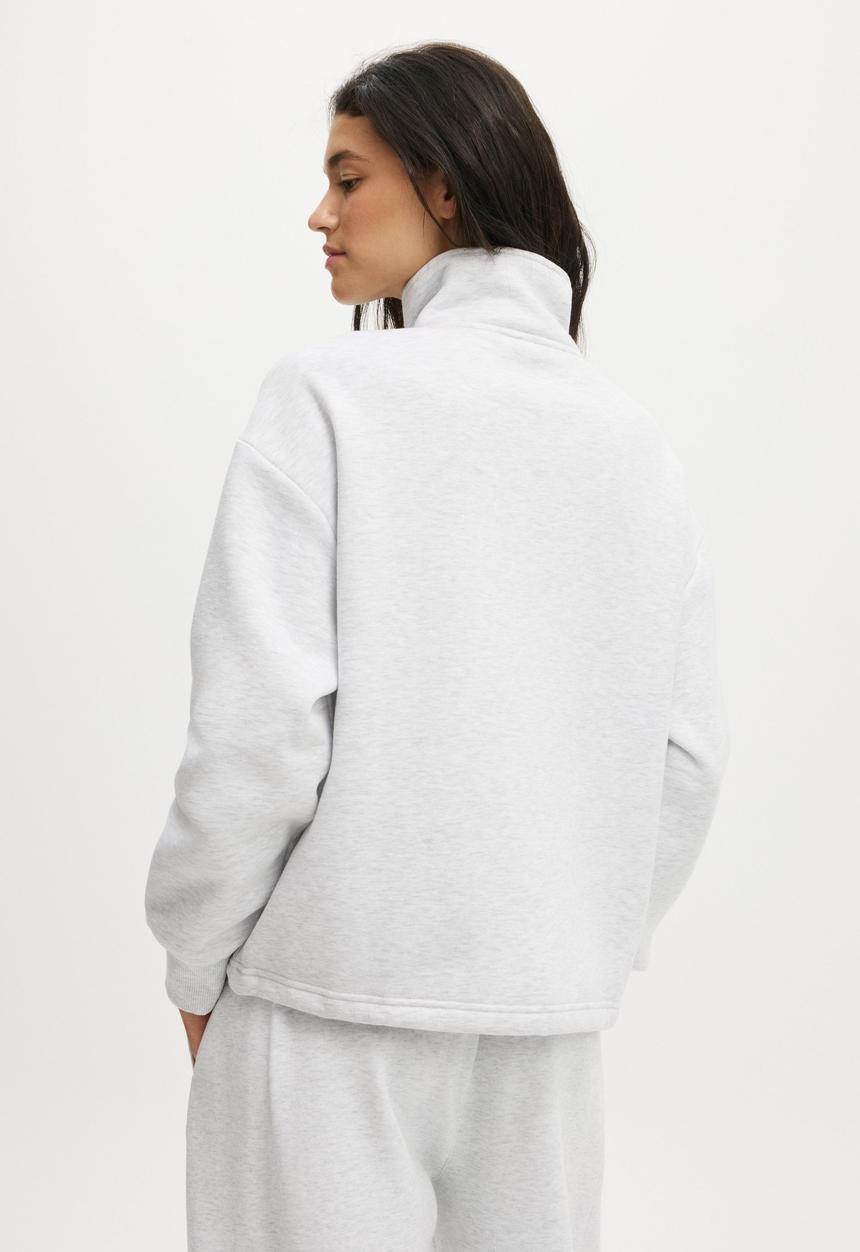 Cotton On - Plush Half Zip Sweatshirt - Cloudy Grey Marle