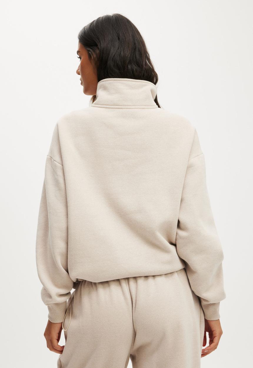 Cotton On - Plush Half Zip Sweatshirt - Sesame Marle